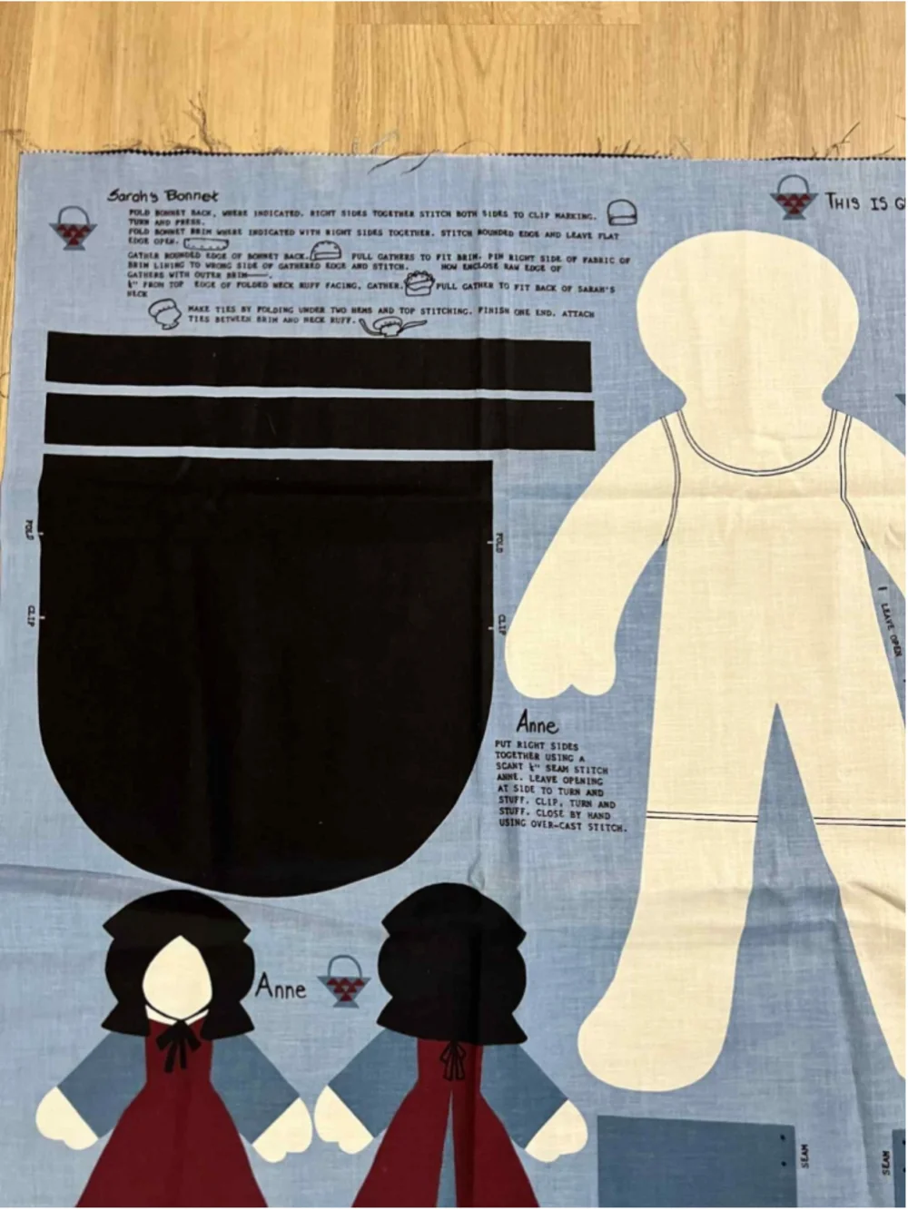 Vintage Gentle Sarah & Little Anne Doll Sewing Panel Amish Folk Art Cut & Sew